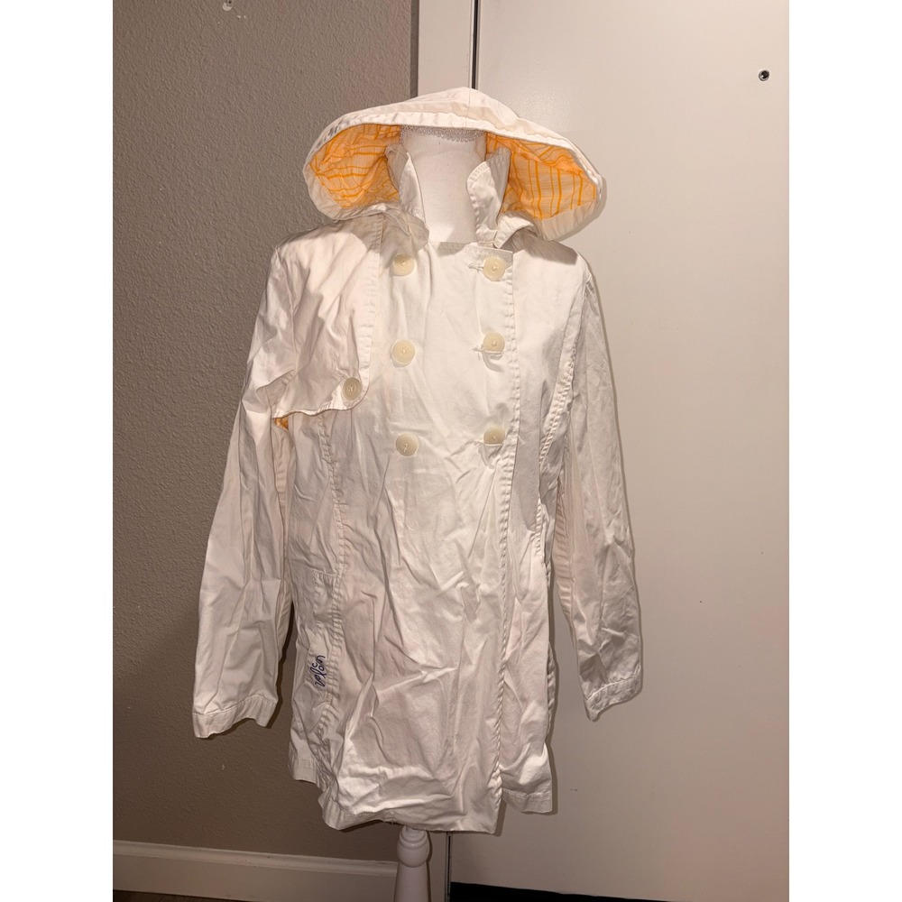 Volcom Mezzanine Jacket Womens XL Off White Double Breasted Hooded Cotton